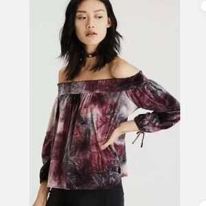 American Eagle | Womens Crushed Velvet Pullover Off the Shoulder Top - Size M